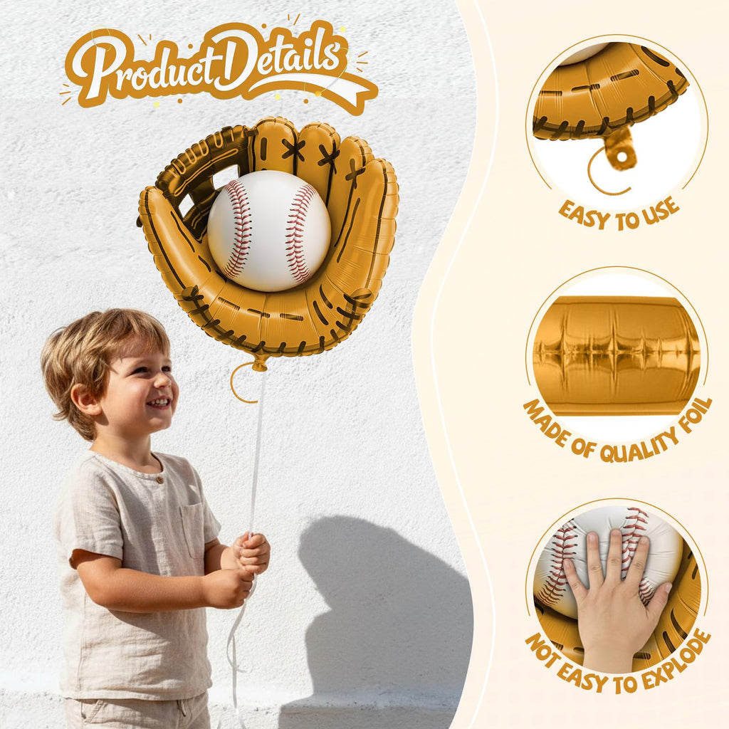Biapian Baseball Balloons Foil – 18-Inch Round Baseball & Glove Balloon Set, 6 Pack for Party Decor