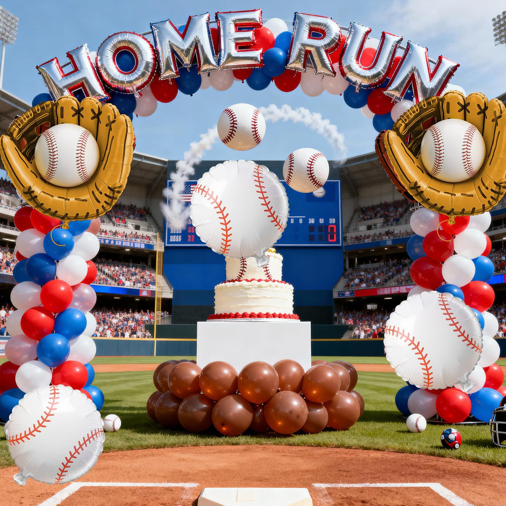 Biapian Baseball Balloons Foil – 18-Inch Round Baseball & Glove Balloon Set, 6 Pack for Party Decor