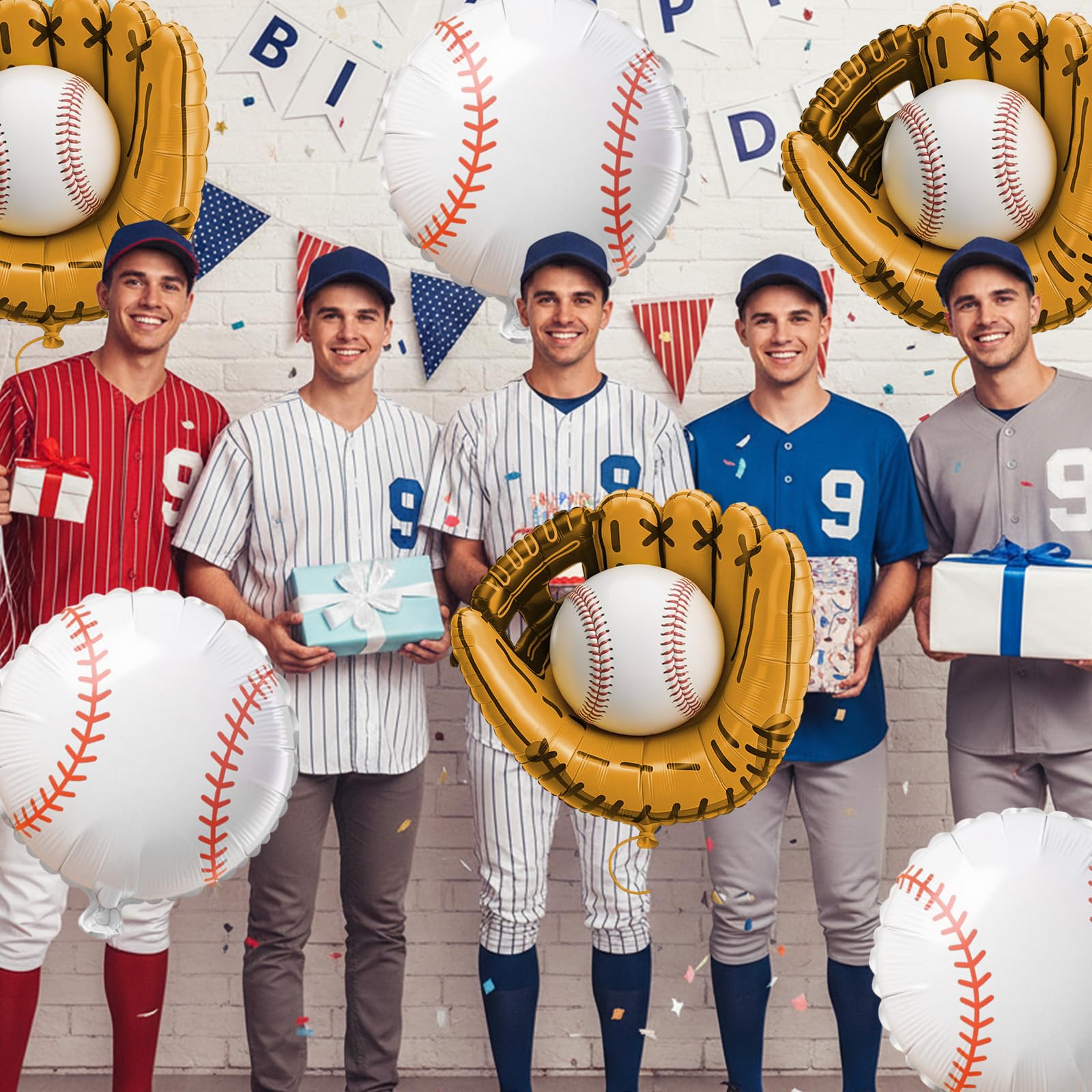 Biapian Baseball Balloons Foil – 18-Inch Round Baseball & Glove Balloon Set, 6 Pack for Party Decor