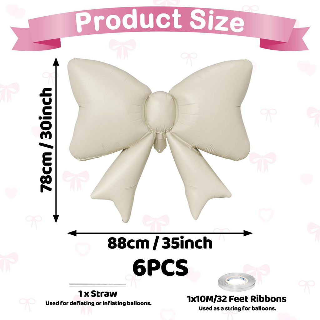 Biapian 6-Piece Cream Bow Balloons – 35in Beige Foil Balloons for Birthday, Wedding & Baby Shower