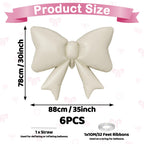 Biapian 6-Piece Cream Bow Balloons – 35in Beige Foil Balloons for Birthday, Wedding & Baby Shower