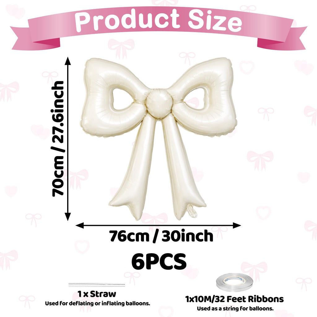 Biapian 6 Pcs Cream Bow Balloons – 30-Inch Beige Cutout Foil Balloons for Parties
