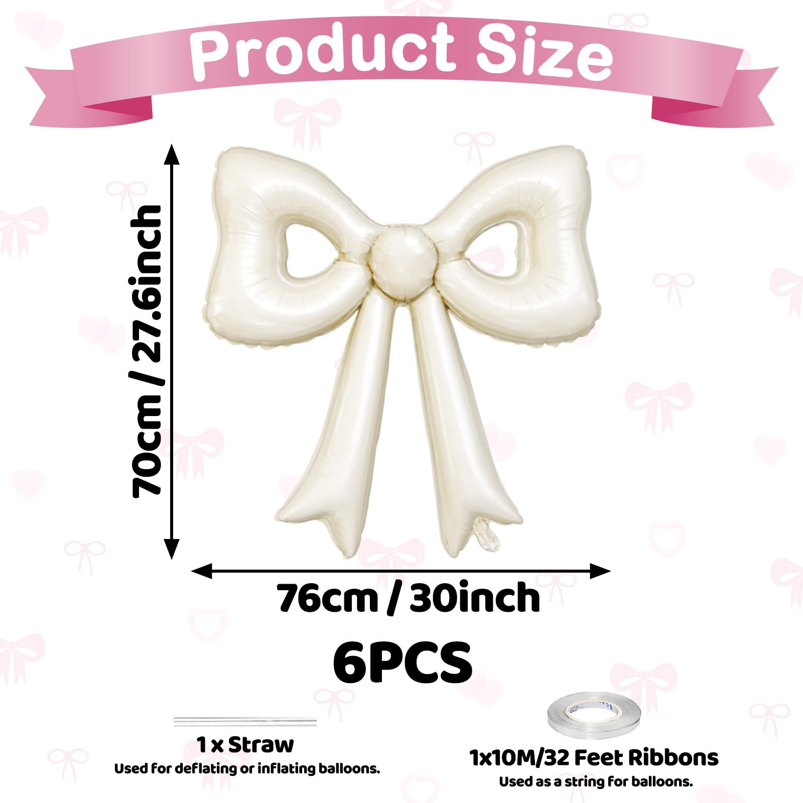 Biapian 6 Pcs Cream Bow Balloons – 30-Inch Beige Cutout Foil Balloons for Parties