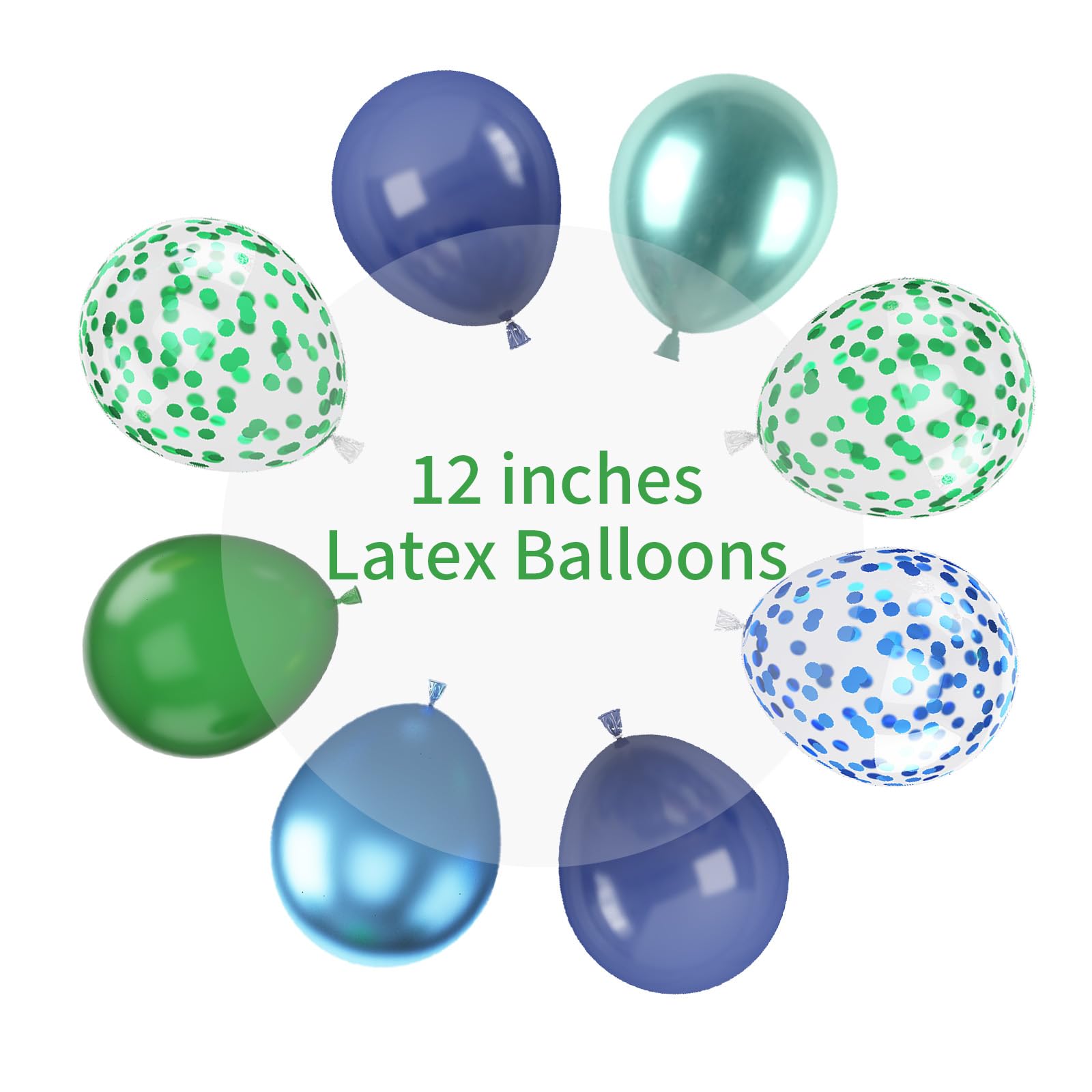 Biapian Blue and Green Balloon Set (12 Inch) – Navy, Dark Green Metallic & Confetti Balloons