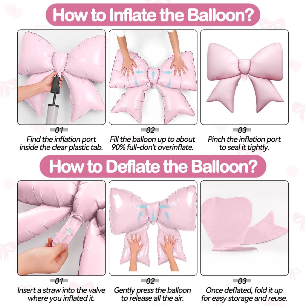 Biapian 6 Pcs Pink Bow Balloons - 38 Inch Giant Foil Balloons for Princess Parties