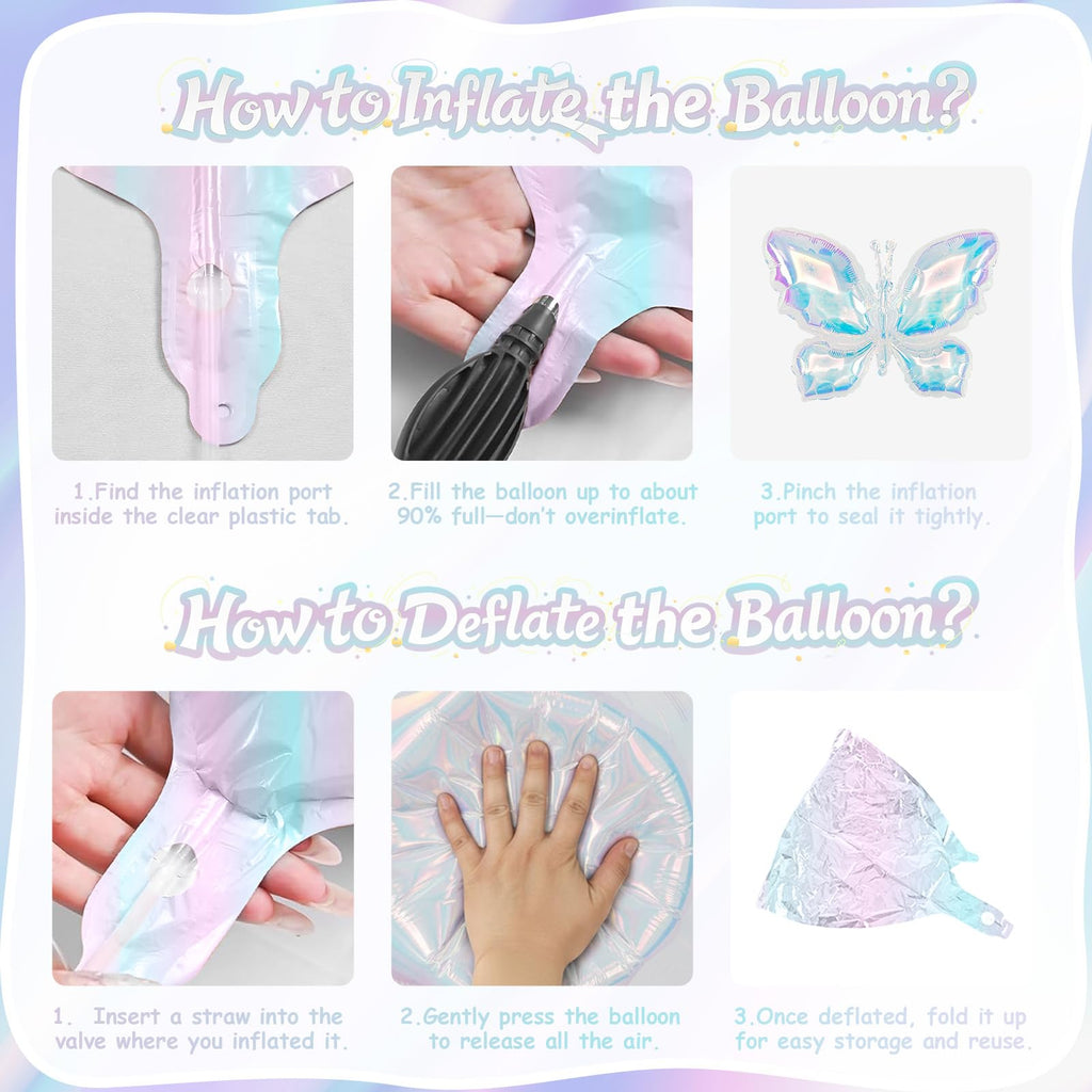 Biapian Iridescent Butterfly Balloons – 6 Pcs Foil Balloons for Weddings & Parties