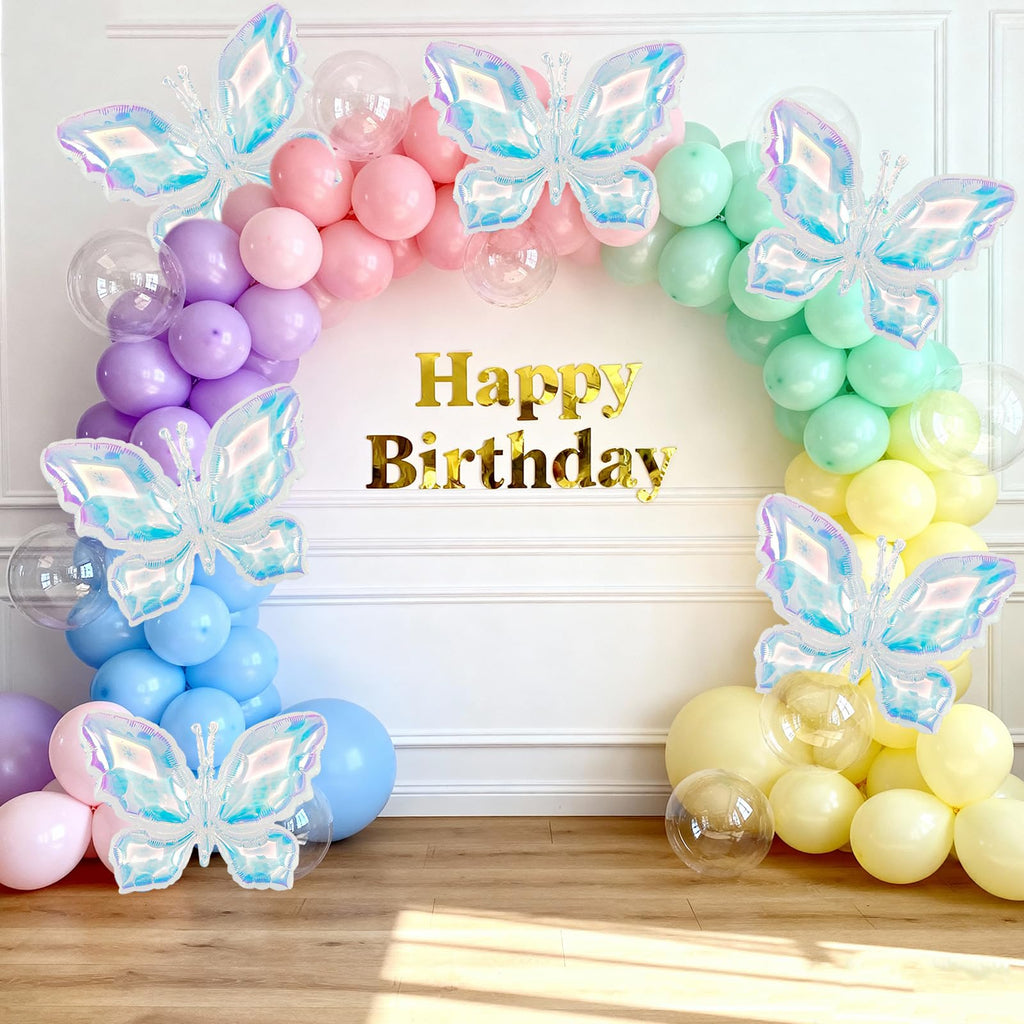 Biapian Iridescent Butterfly Balloons – 6 Pcs Foil Balloons for Weddings & Parties