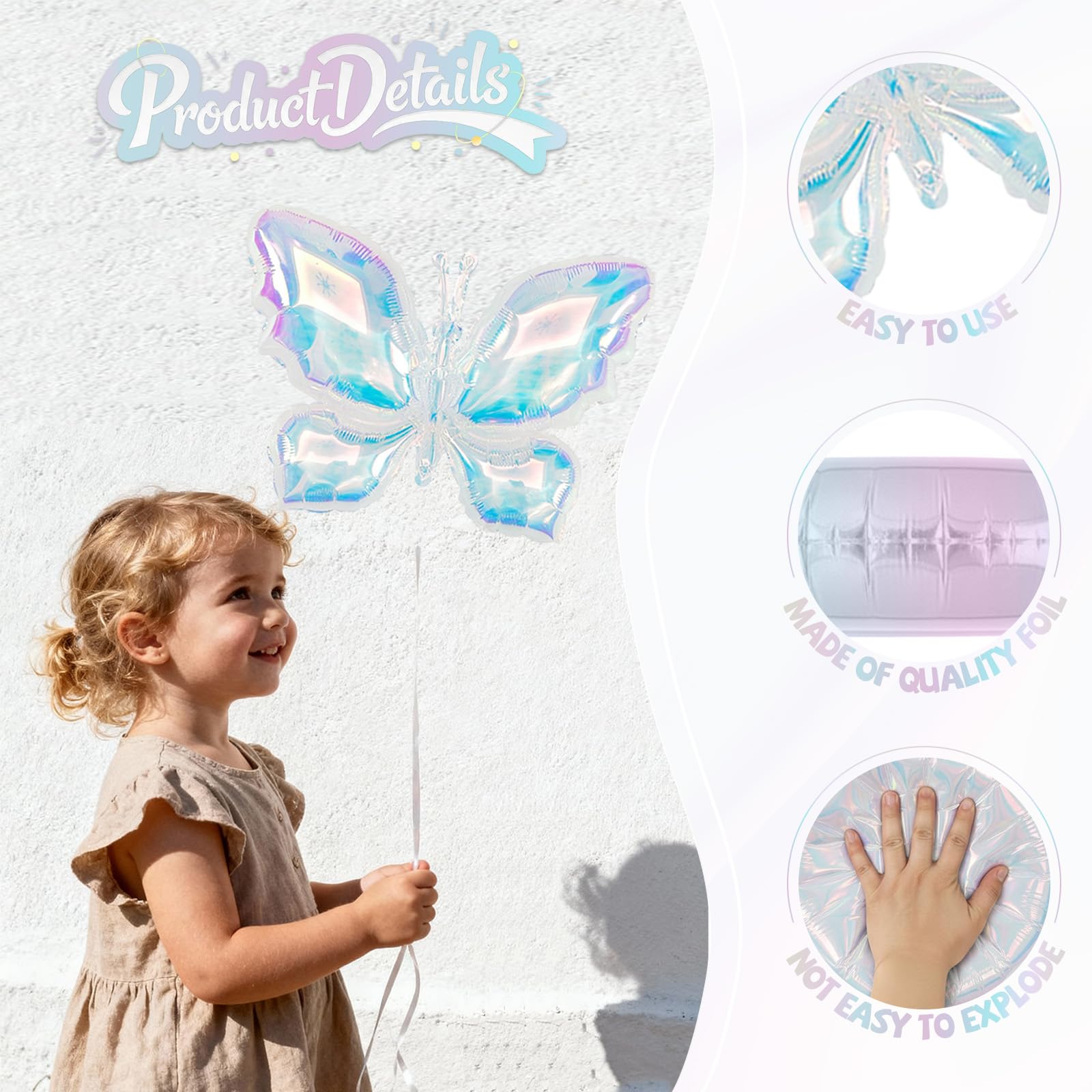 Biapian Iridescent Butterfly Balloons – 6 Pcs Foil Balloons for Weddings & Parties