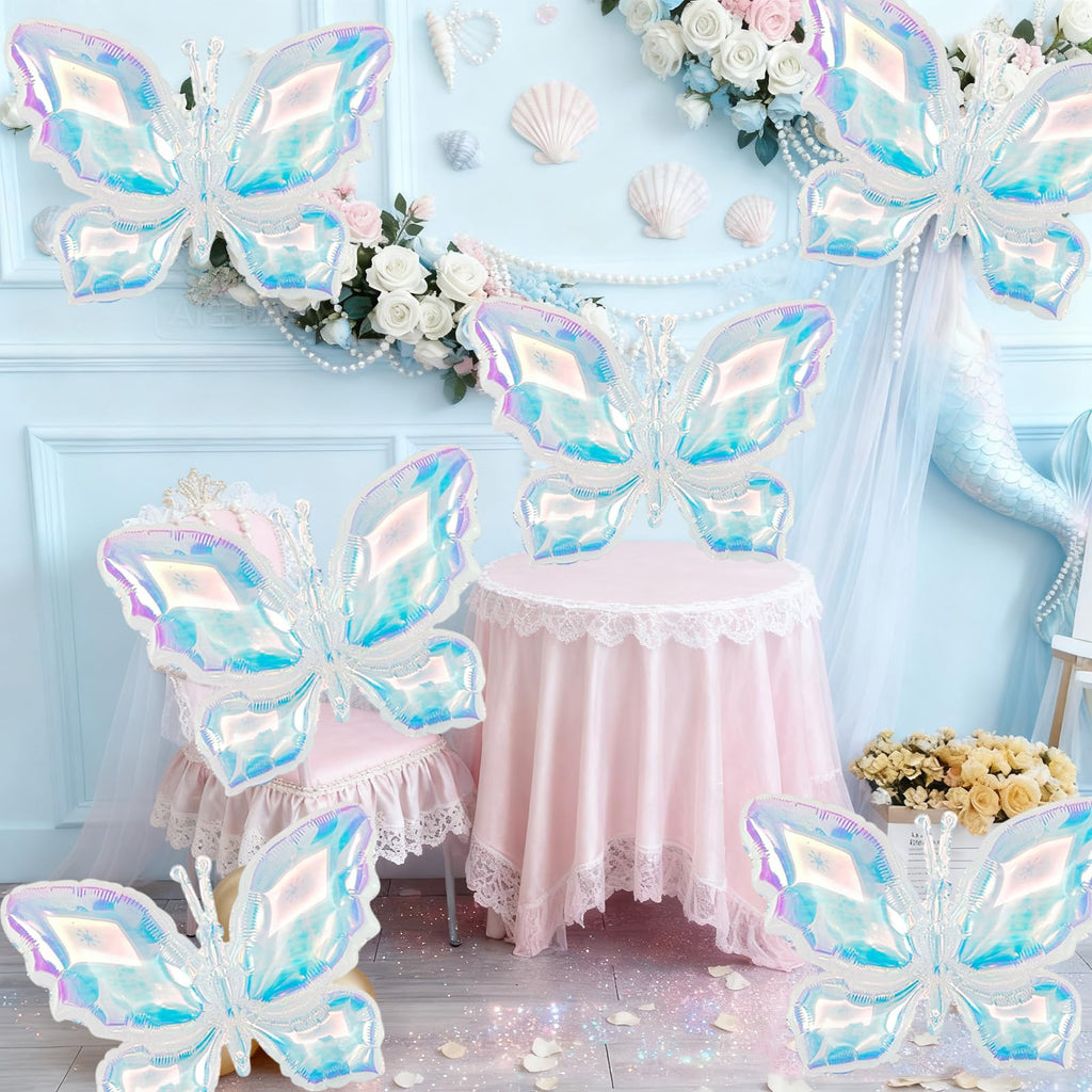 Biapian Iridescent Butterfly Balloons – 6 Pcs Foil Balloons for Weddings & Parties