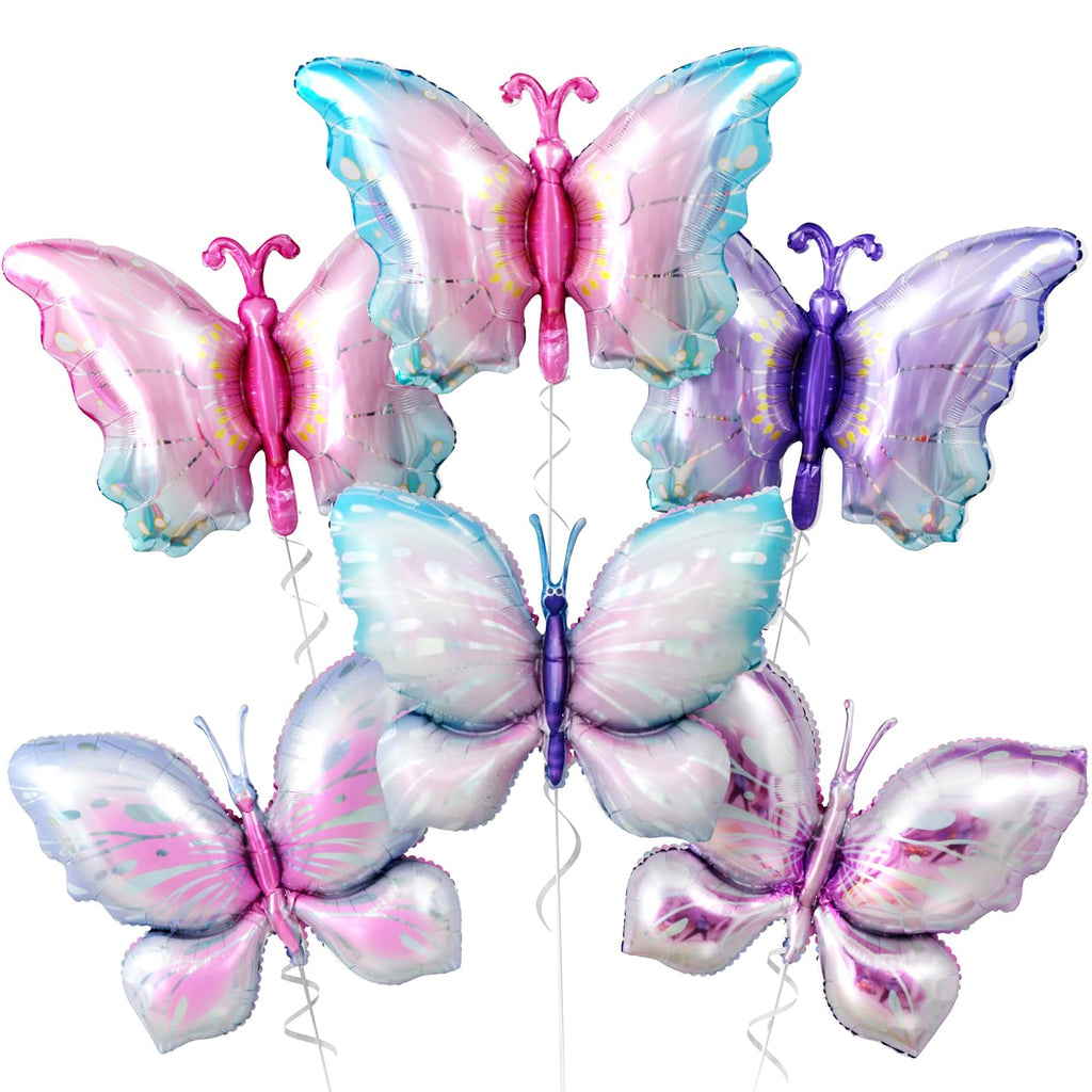 Biapian 6 Pcs Butterfly Balloons – Large Pastel Gradient Foil for Weddings & Parties