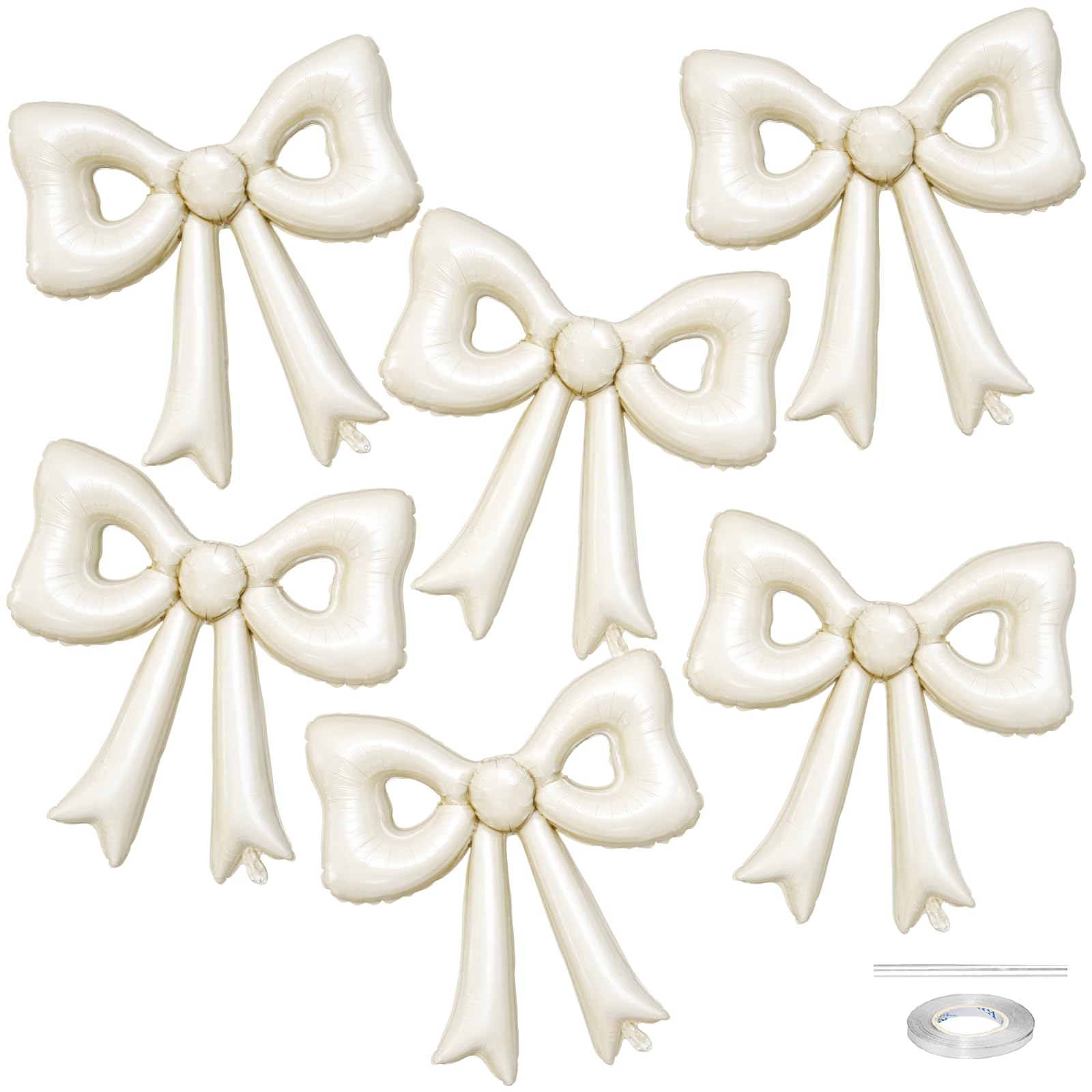 Biapian 6 Pcs Cream Bow Balloons – 30-Inch Beige Cutout Foil Balloons for Parties