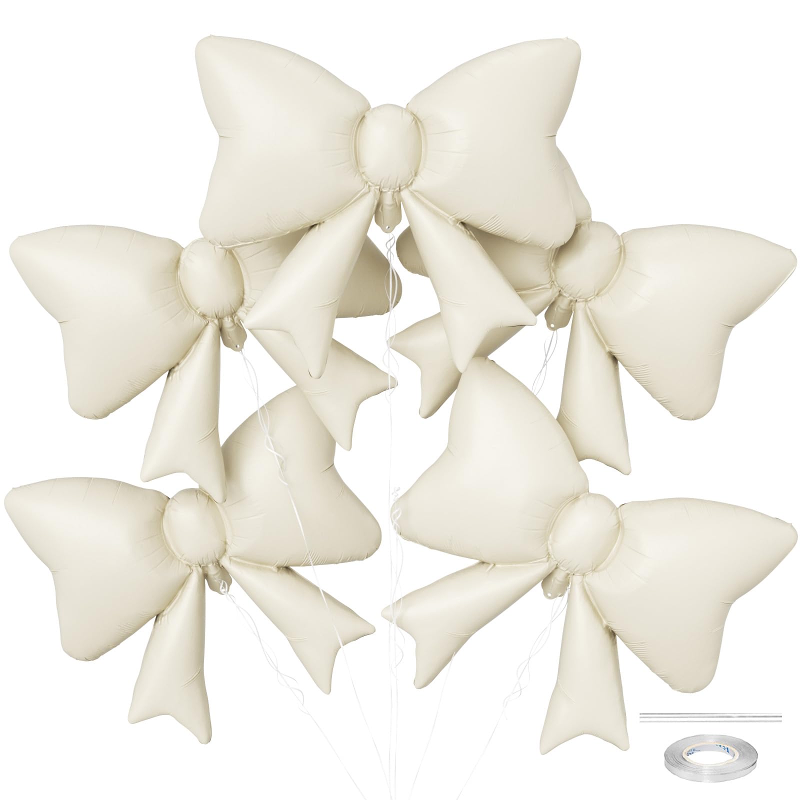 Biapian 6-Piece Cream Bow Balloons – 35in Beige Foil Balloons for Birthday, Wedding & Baby Shower