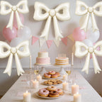 Biapian 6 Pcs Cream Bow Balloons – 30-Inch Beige Cutout Foil Balloons for Parties