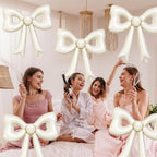 Biapian 6 Pcs Cream Bow Balloons – 30-Inch Beige Cutout Foil Balloons for Parties