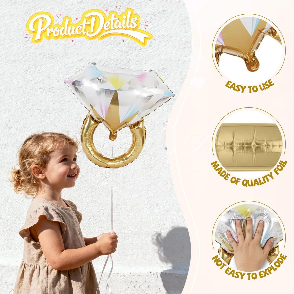 Biapian 6 Pcs Diamond Ring Balloons Foil – Large Engagement Ring Balloons for Weddings & Celebrations