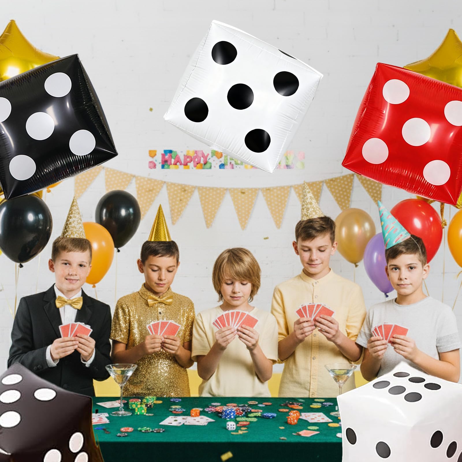 Biapian Jumbo 24in Dice Balloons — 6 Pcs Foil 4D Cube Casino Theme