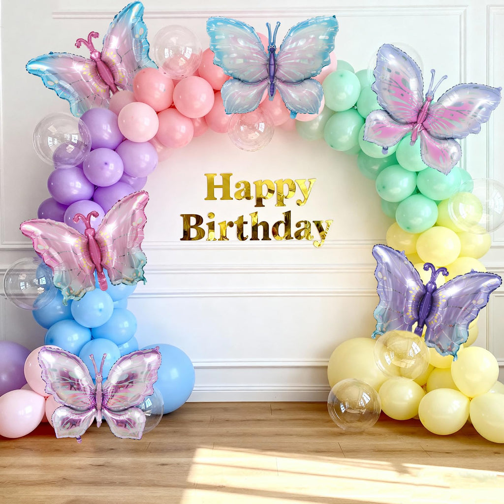 Biapian 6 Pcs Butterfly Balloons – Large Pastel Gradient Foil for Weddings & Parties