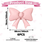 Biapian 6Pcs Pastel Pink Bow Balloons – 35-Inch Foil Balloons for Weddings, Birthdays, Baby Showers