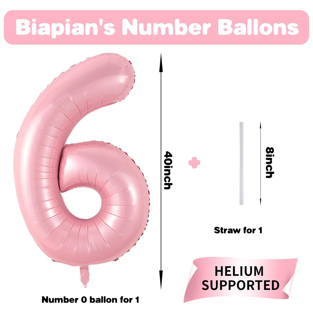 Biapian Pastel Pink 40-Inch Number 6 Balloon – Foil Balloons for Girls