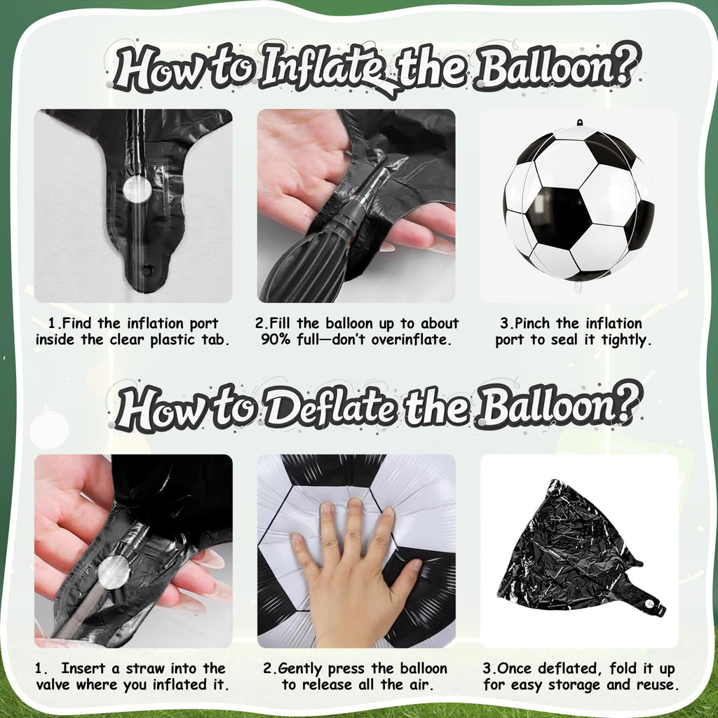 Biapian Soccer Balloons - 6-Piece 22" Foil Balloons for Soccer Theme Parties