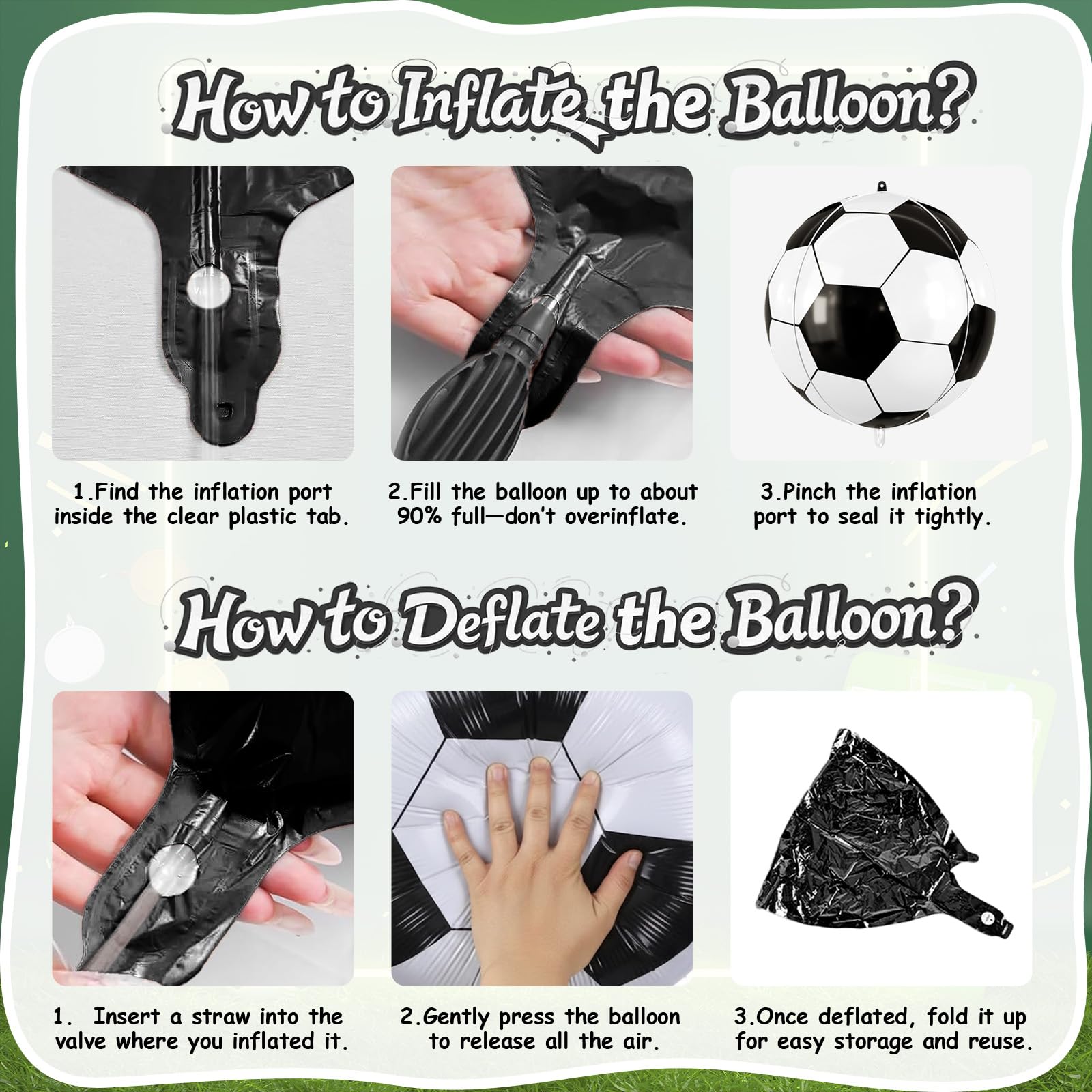 Biapian Soccer Balloons - 6-Piece 22" Foil Balloons for Soccer Theme Parties