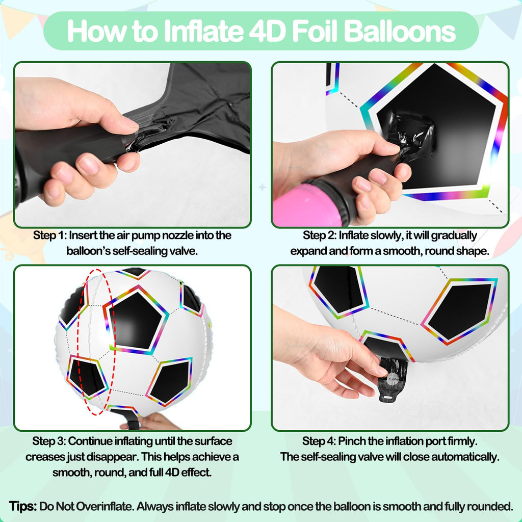 Biapian 6 Pcs Soccer Balloons – 22-Inch Large 4D Foil Balloons with Colorful Edges for Sports Themed Parties