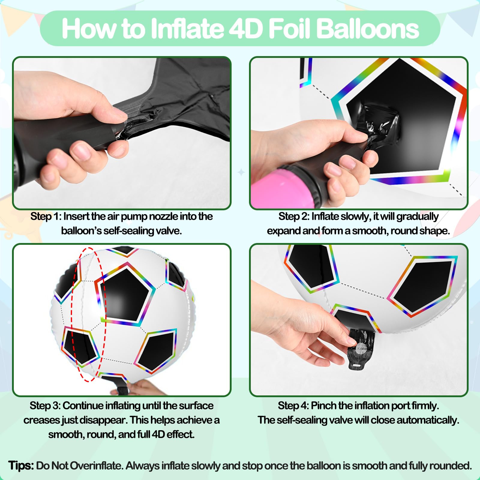 Biapian 6 Pcs Soccer Balloons – 22-Inch Large 4D Foil Balloons with Colorful Edges for Sports Themed Parties