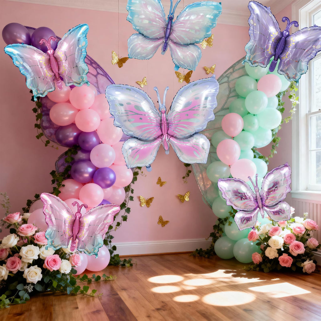 Biapian 6 Pcs Butterfly Balloons – Large Pastel Gradient Foil for Weddings & Parties