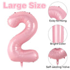 Biapian Pastel Pink 40-Inch Number 2 Balloon — Pearl Foil Balloons for Girls’ 2nd Birthday & Baby Shower