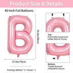 Biapian 40 Inch Baby Letter Balloons - Giant Light Pink 4-Piece Foil Monogram for Baby Showers, Birthdays & Gender Reveal