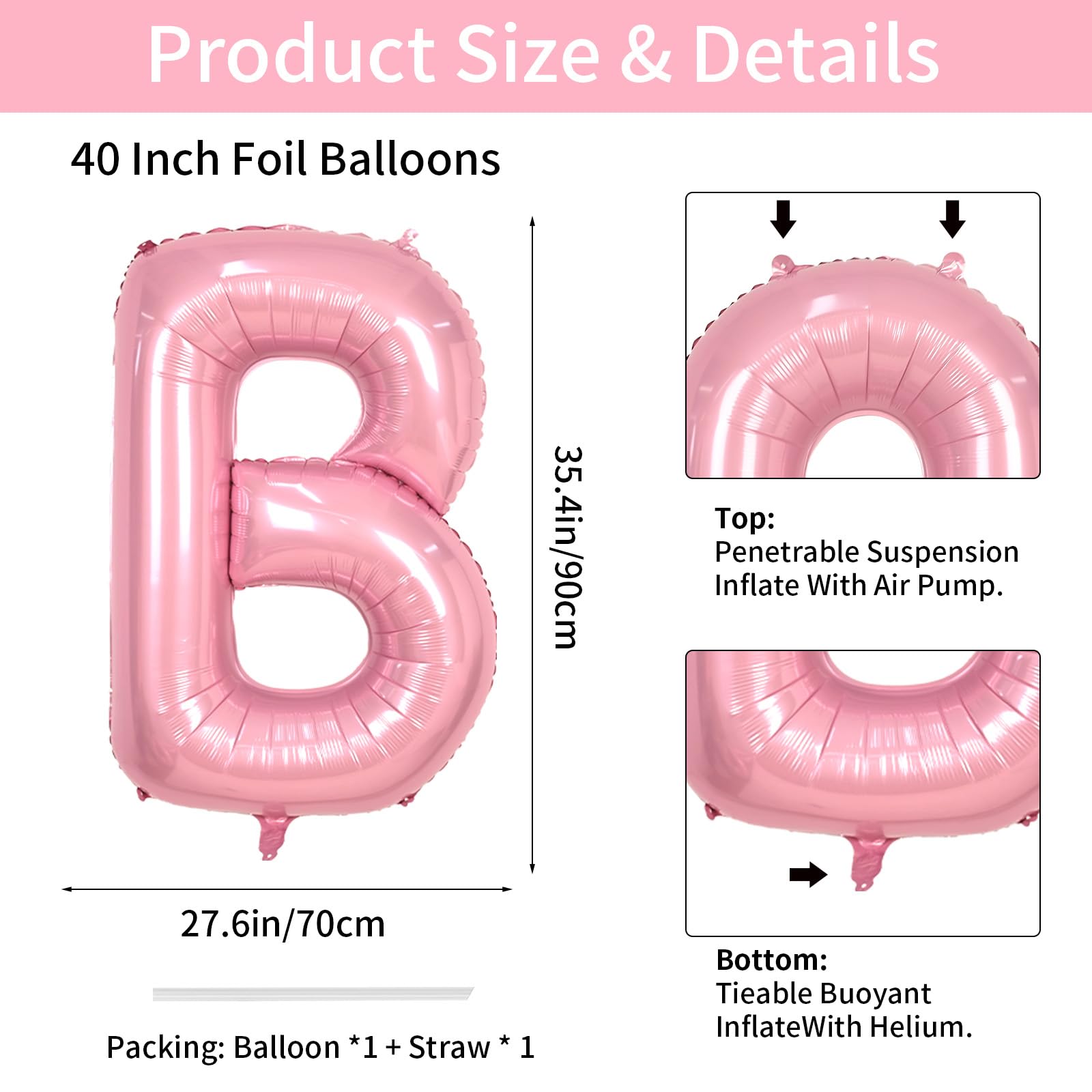 Biapian 40 Inch Baby Letter Balloons - Giant Light Pink 4-Piece Foil Monogram for Baby Showers, Birthdays & Gender Reveal