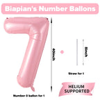 Biapian 40-Inch Pink 7 Balloon Set | Giant Number 7 Foil Balloons for 7th Birthday