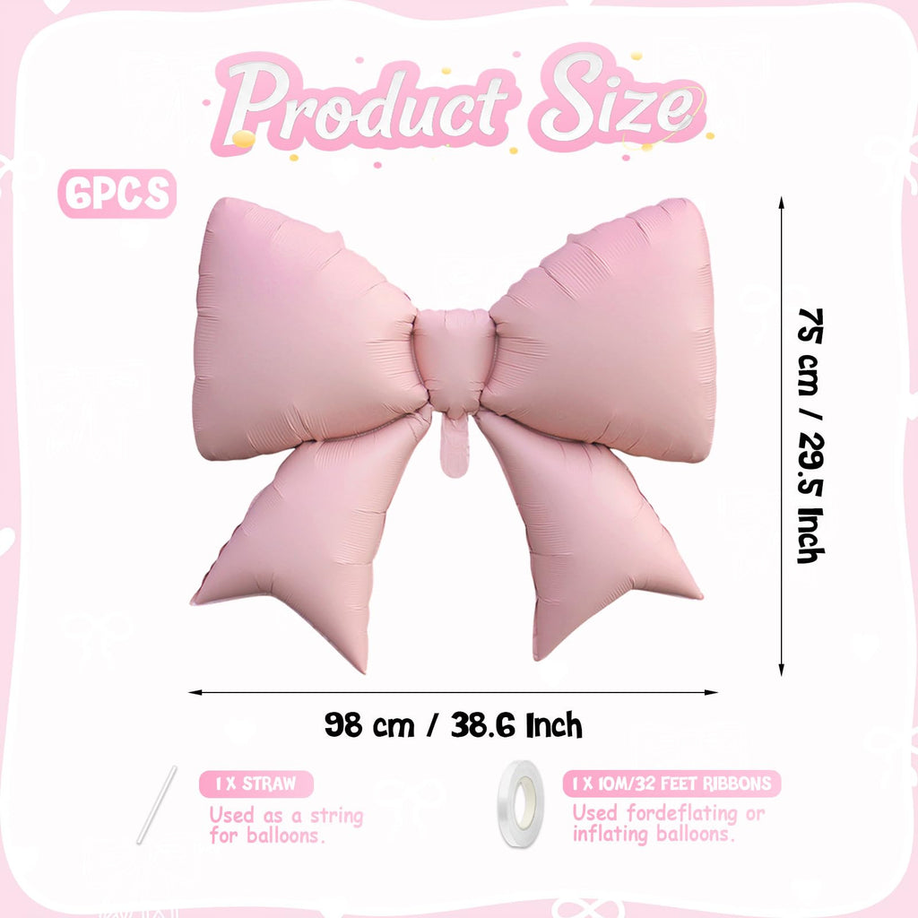 Biapian 6 Pcs Pink Bow Balloons - 38 Inch Giant Foil Balloons for Princess Parties
