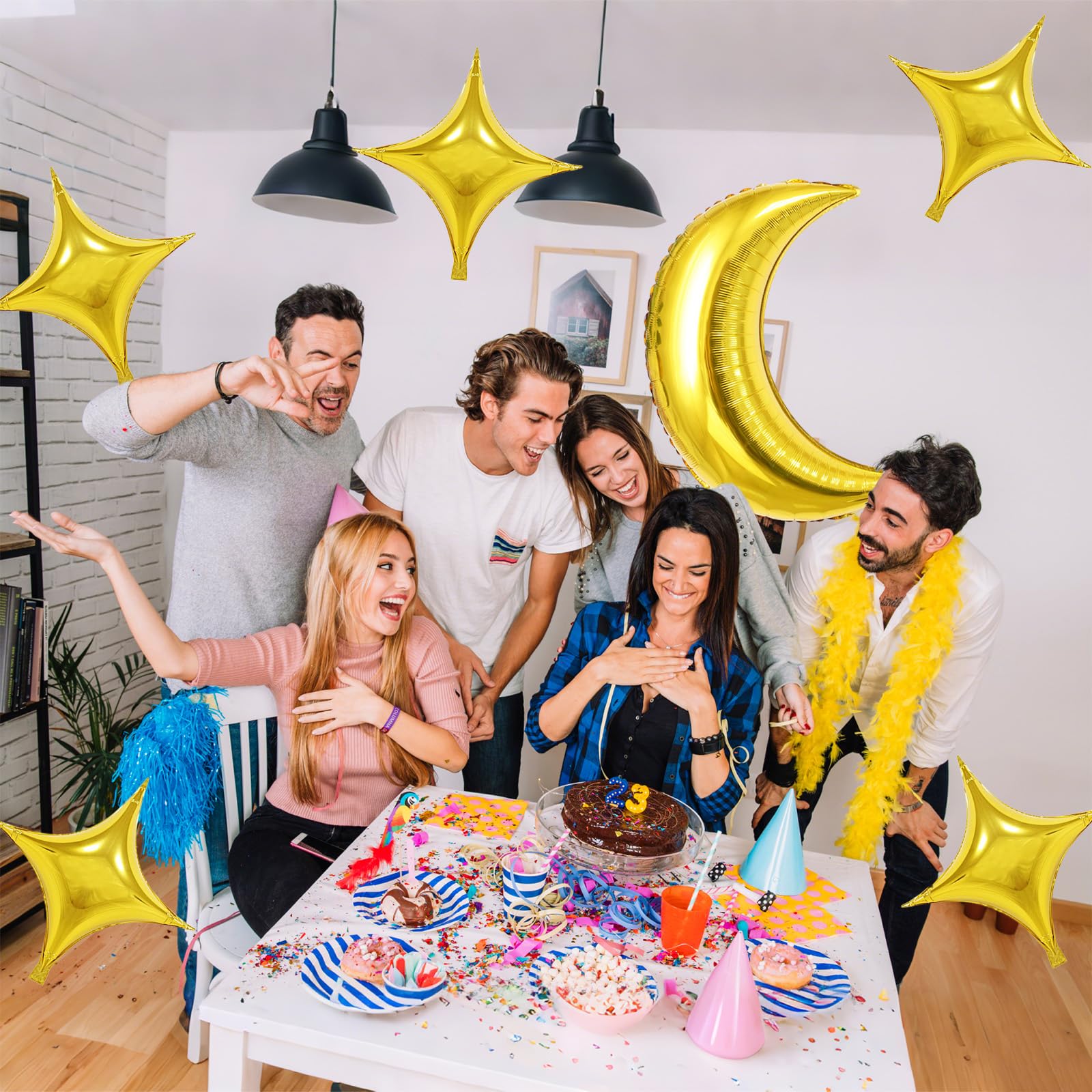 Biapian Moon & Star Balloons – 36-inch Gold Moon + 18-inch Gold Star Foil for Ramadan, Eid, Weddings