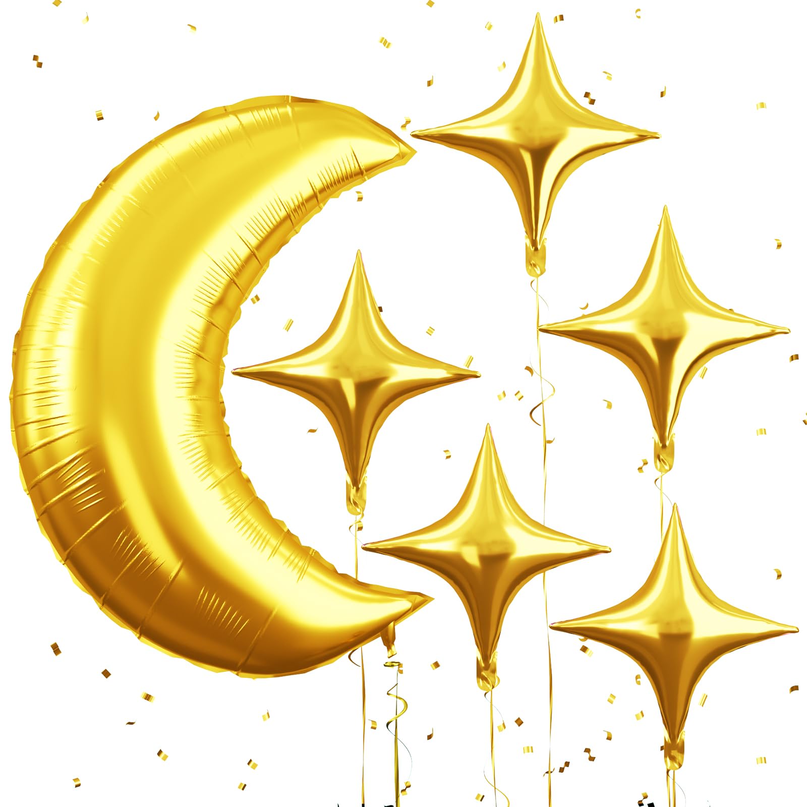 Biapian Moon & Star Balloons – 36-inch Gold Moon + 18-inch Gold Star Foil for Ramadan, Eid, Weddings