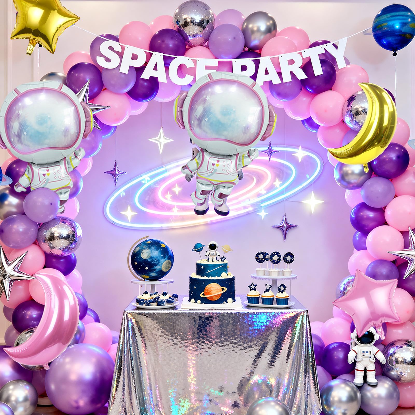 Biapian Pink Astronaut Balloons Set – 6 Pcs Space Balloons for Girls' Birthday & Galaxy Party Decor