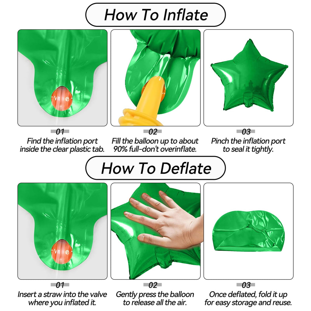 Biapian Green Black Silver Star Foil Balloons – 18in 10pc Set for Birthdays, Graduations & Parties
