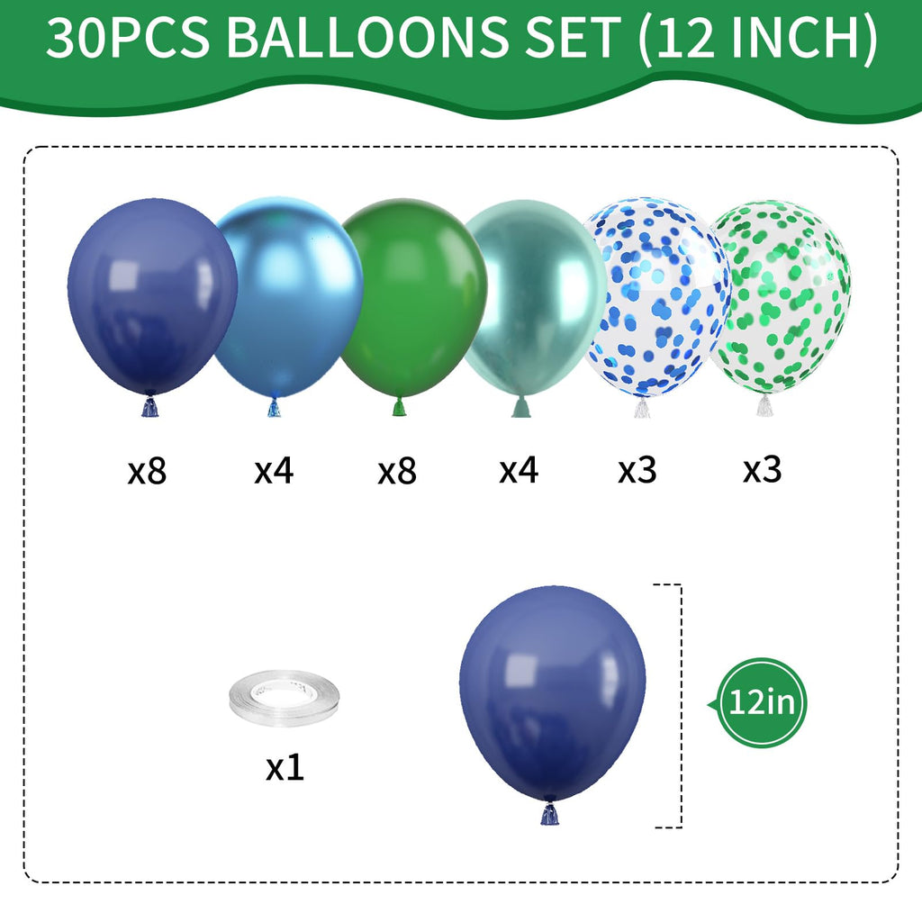 Biapian Blue and Green Balloon Set (12 Inch) – Navy, Dark Green Metallic & Confetti Balloons