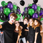 Biapian Halloween Balloons – 12in Bat-Printed Latex Balloons in Green, Black & Purple