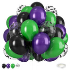 Biapian Halloween Balloons – 12in Bat-Printed Latex Balloons in Green, Black & Purple