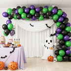 Biapian Halloween Balloons – 12in Bat-Printed Latex Balloons in Green, Black & Purple