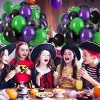 Biapian Halloween Balloons – 12in Bat-Printed Latex Balloons in Green, Black & Purple