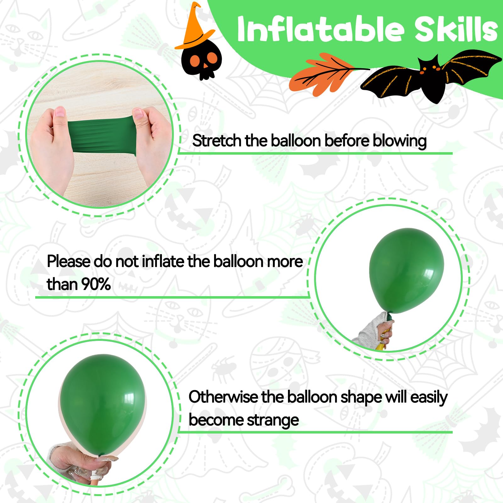 Biapian Halloween Balloons – 12in Bat-Printed Latex Balloons in Green, Black & Purple