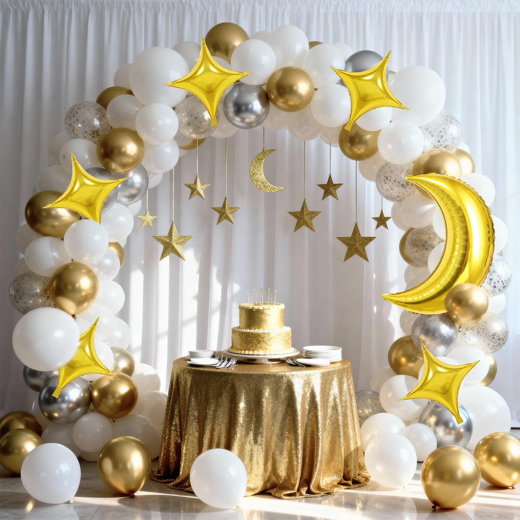 Biapian Moon & Star Balloons – 36-inch Gold Moon + 18-inch Gold Star Foil for Ramadan, Eid, Weddings