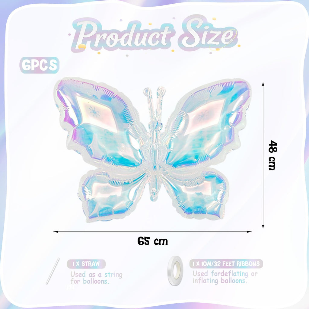 Biapian Iridescent Butterfly Balloons – 6 Pcs Foil Balloons for Weddings & Parties