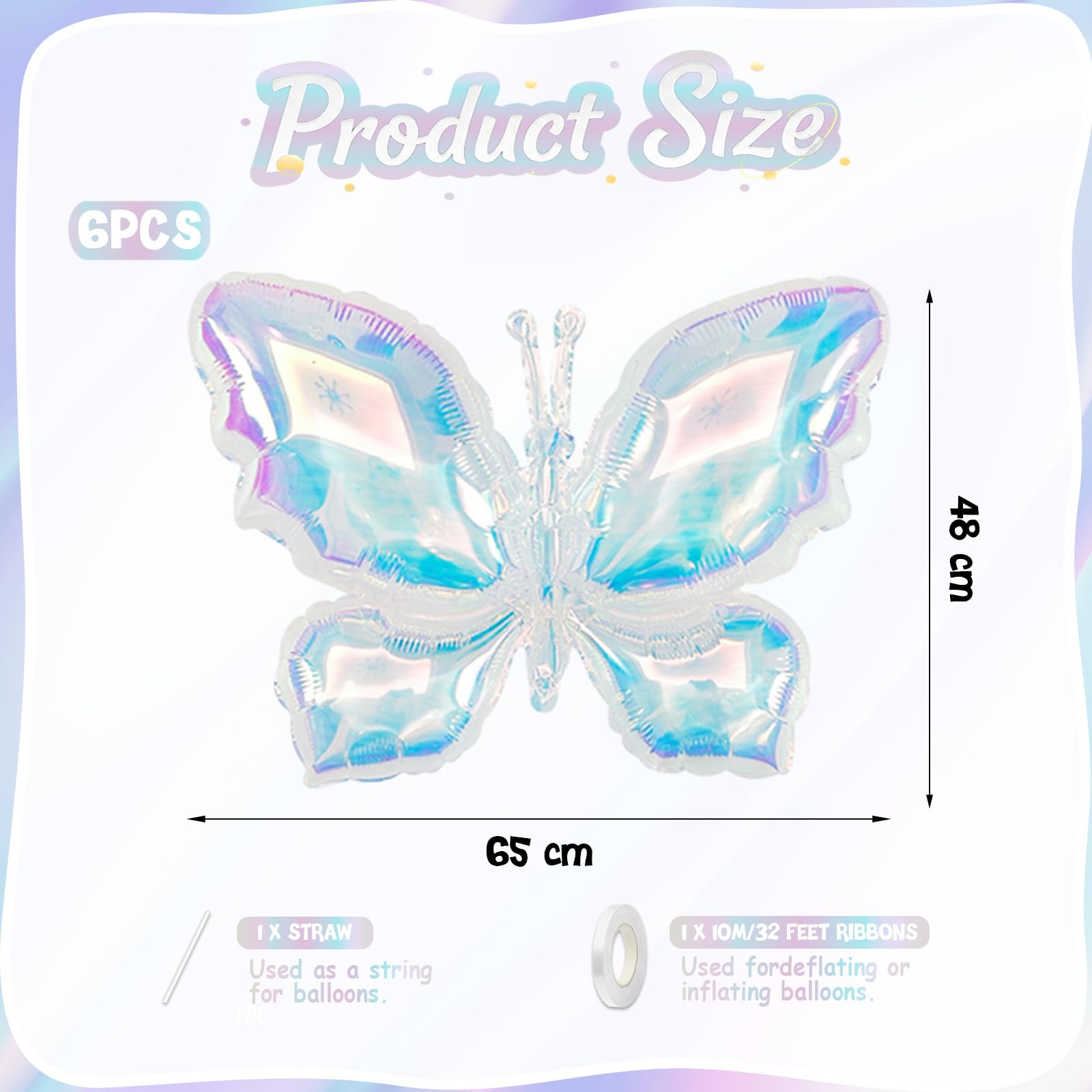 Biapian Iridescent Butterfly Balloons – 6 Pcs Foil Balloons for Weddings & Parties