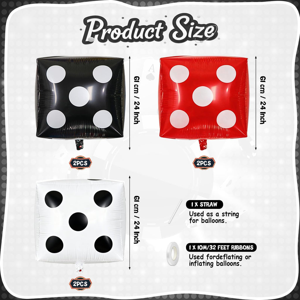 Biapian Jumbo 24in Dice Balloons — 6 Pcs Foil 4D Cube Casino Theme