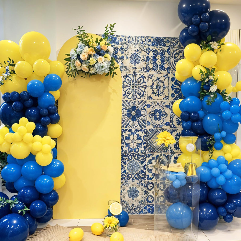 Biapian Yellow & Blue Balloons Set, 12in – Double Stuffed Metallic Confetti Balloons for Parties