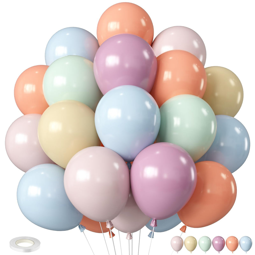 Biapian Pastel Retro Balloons 12in – 6 Color Set for Birthday, Wedding & More