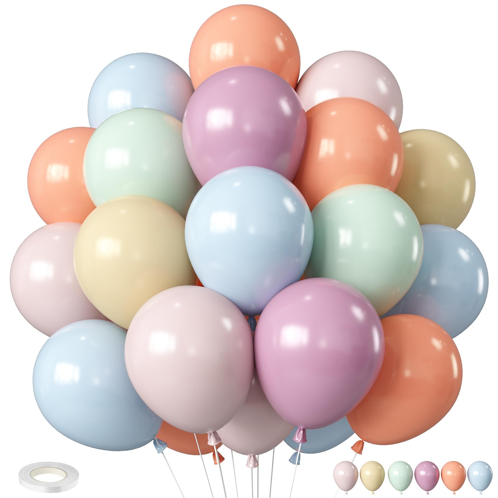 Biapian Pastel Retro Balloons 12in – 6 Color Set for Birthday, Wedding & More